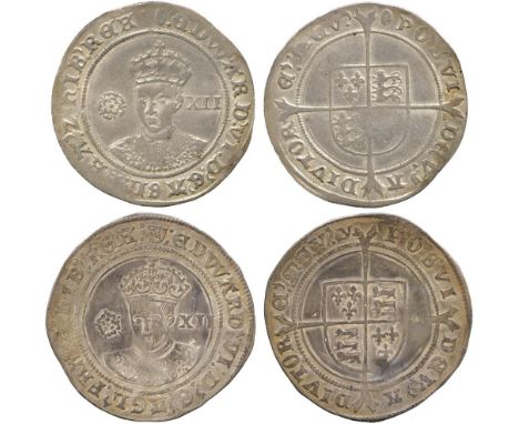 BRITISH COINS, Edward VI, Silver Shillings (2), third period, fine silver issue (1551-1553), facing crowned portrait, rose to