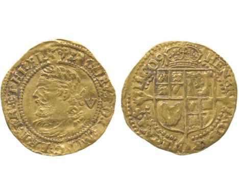 BRITISH COINS, James I, Gold Quarter-Laurel of Five Shillings, third coinage (1619-1625), laureate and draped bust left, tie 