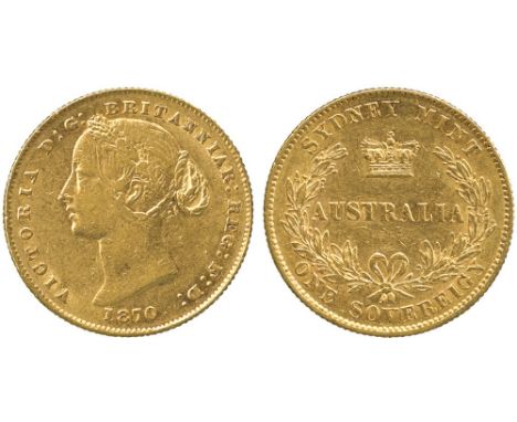 G WORLD COINS, AUSTRALIA, Victoria, Gold Sovereign, 1870, Sydney mint, struck in 22 carat gold alloyed with 8.33% copper, sec