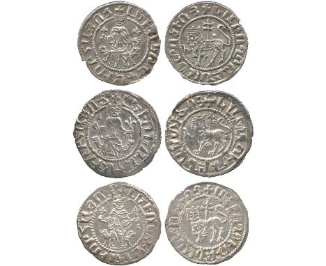 WORLD COINS, ARMENIA, Levon I (King, 1198-1219), ½-Double-Trams (3), king seated facing, holding globe cruciger and lily-scep