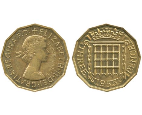 BRITISH COINS, Elizabeth II (1952-  ), Brass Trial Threepence, 1955, struck on a light weight dodecagonal flan, young laureat