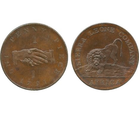 WORLD COINS, SIERRA LEONE, British Colony, Copper Proof Penny, 1791, 30mm (FT 8A; KM 2.2). Attractive deep brown tone, good e