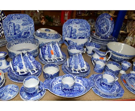 A FIFTY EIGHT PIECE SPODE ITALIAN DINNER SERVICE, comprising a tureen, a souffle dish, a vegetable dish, a pudding basin diam