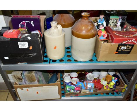 FOUR BOXES AND LOOSE WALLACE AND GROMIT TOYS, TINS AND FLAGONS ETC, to include a quantity of empty Wallace and Gromit bath an