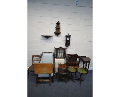 A LARGE SELECTION OF OCCASIONAL FURNITURE, to include a white French chest of three drawers, a hanging display cabinet, two o