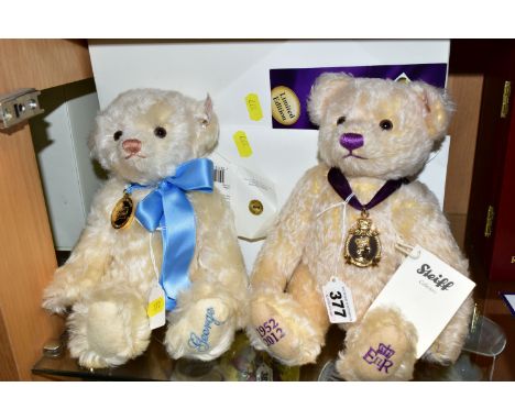 TWO BOXED STEIFF BEARS, comprising 663659 'Diamond Jubilee' vanilla bear, height 27cm, No. 2252 and 664113 'Royal Baby' white