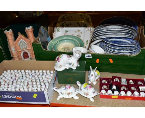 TWO BOXES OF CERAMICS,  to include a large collection of approximately one hundred and fifty Hammersley ceramic thimbles, ele