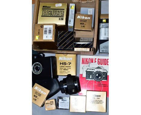 A BOX OF NIKON  PHOTOGRAPHIC ACCESSORIES ETC, comprising of a PK11 extension tube, Speedlight SB12 flashgun for F3 camera in 