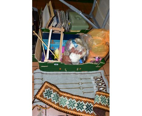 TWO BOXES OF TAPESTRY YARNS AND ACCESSORIES ETC, to include a box of Coats Anchor Tapisserie wool, plastic box containing Tul