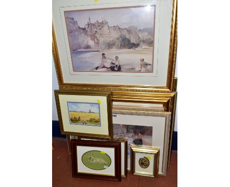 A SMALL QUANTITY OF PICTURES AND PRINTS ETC, comprising six open edition William Russell Flint prints, a Martin Poole waterco