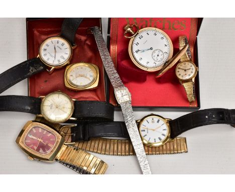 A BOX OF ASSORTED WRISTWATCHES, four gents wristwatches, names to include 'Accurist, Allain, Lorus, Sekonda', a Limit watch h