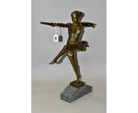 AFTER PIERRE LE FAGUAYS (FRENCH, 1892–1962) AN ART DECO BRONZE STUDY OF A FEMALE WARRIOR, titled 'The Amazon', the female fig