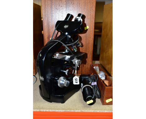 WILD HEERBRUGG M20 BINOCULAR MICROSCOPE, complete with wooden box and Kohler lamp, untested (1)