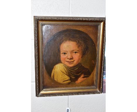 19TH CENTURY CONTINENTAL SCHOOL, Head and shoulders portrait of a young boy holding soap? in his hand and bubbles floating to