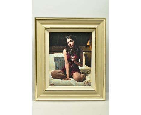 FABIAN PEREZ (ARGENTINA 1967) 'BELLA', a signed limited edition print depicting a female figure sitting on a bed, 43/95 with 