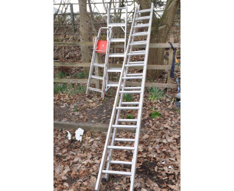 THREE SETS OF LADDERS comprising a Titan 3-way ladder, large set of extendable ladders and a set of Abru stepladders