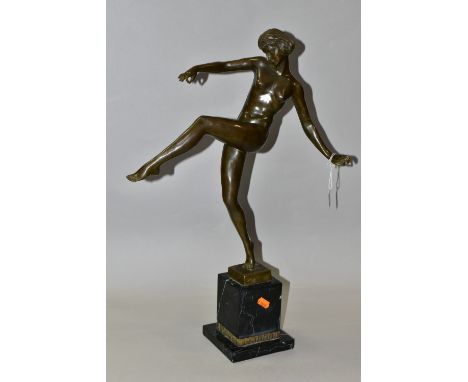 AFTER PIERRE LE FAGUAYS (FRENCH, 1892–1962) AN ART DECO BRONZE STUDY OF A FEMALE NUDE, titled 'The Dancer', the female figure