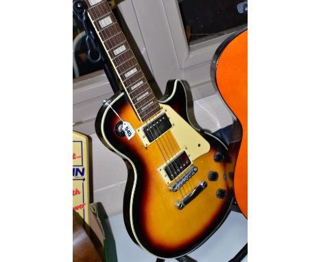 A LES PAUL STYLE GUITAR with tobacco sunburst finish, bolt on neck, rosewood fingerboard with Mother of Pearl block inlays, t