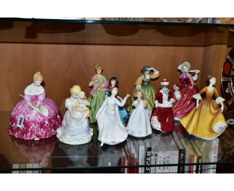 TEN FIGURINES, comprising Royal Doulton: Victoria HN2471 (second quality), Autumn Breezes HN1934, Pretty Ladies Stephanie HN4