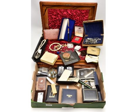 A BOX OF ASSORTED ITEMS, to include a collection of lighters, names to include Dunhill, Ronson, Colibri, Win and Spirit of St