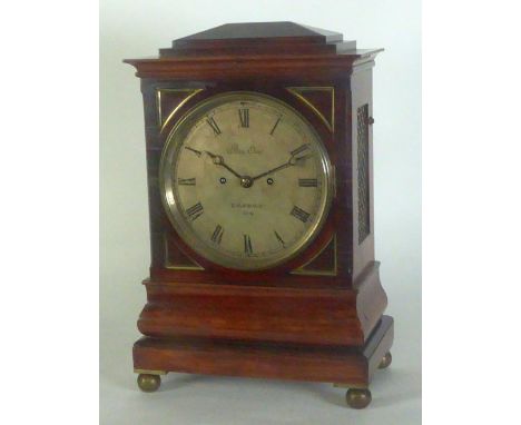 LATE REGENCY ROSEWOOD REPEATING BRACKET CLOCK, Signed Peter Orre, London and numbered 514, the 8" silvered Roman dial powered