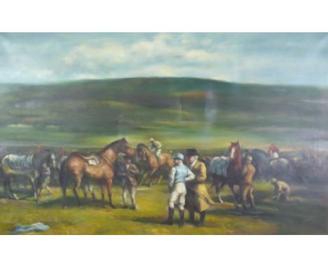 M.C. CHIAL (?) (Twentieth/Twenty First Century) OIL PAINTING ON CANVAS Before the race, scene of horses  and jockeys Signed  