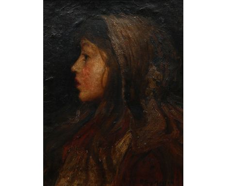 TOM MOSTYN (1864 - 1930)  OIL PAINTING ON CANVAS  Bust portrait of a young woman  Signed  16 1/2" x 12 1/2" (41.9 x 31.7cm)