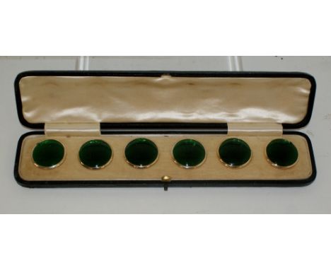 19th century Very rare cased set of 6 Very large sterling silver and enamel under glass coat / jacket buttons, hallmarked Bir