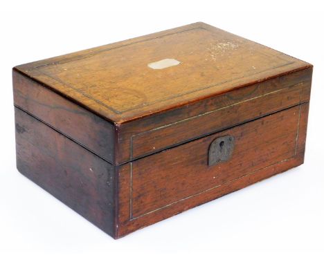 A 19thC rosewood jewellery box, of rectangular form with mother of pearl inlaid top and fitted interior, 12cm high, 25cm wide