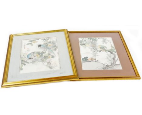 A pair of Japanese woodblock prints. Of exotic birds from Kono Barei's Album of Flowers and Birds, first published in 1883, f