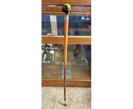 1912 Birmingham Silver and Tigers Eye Walking Stick - Beautiful Example - 91cm long