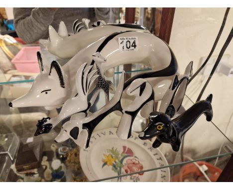 Collection of Various Black and White Animal Figures inc Cmielow Porcelain