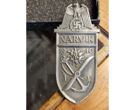 German Silver-grey Metal 'Narvik 1940' Army Issue Campaign Shield