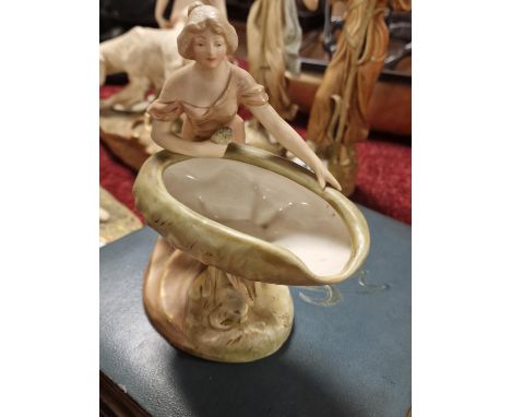 Small Royal Dux Porcelain Lady on a Lily Figure