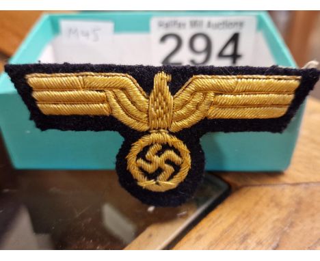 German WWII Officer Eagle Breast Badge Insignia - hand-embroidered in two grades of celine gilt