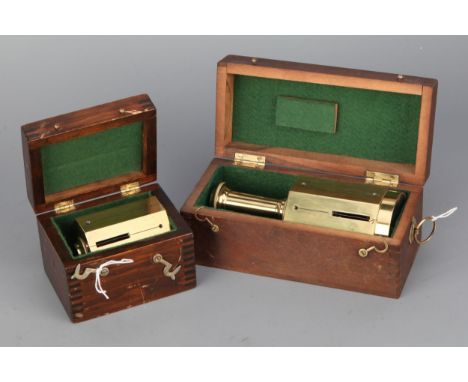 Two Brass Surveyor's Crosses,&nbsp; in brass, one with compass, both cased