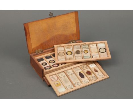 Small Case of Geological Microscope Slides,&nbsp; in French polished flip front case with label to rear for 'Gregory Bottley 
