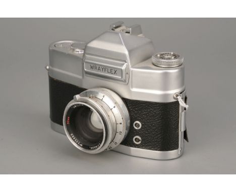 A Wrayflex II Camera, chrome, serial no. 4078, with Wray Unilite f/2 50mm lens, some marks