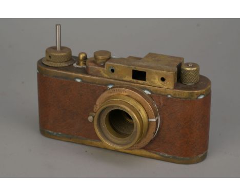 A Home-Made 'Leica Copy' Camera, marked to top plate 'C. Clarke' and 'No.2', non-functioning
