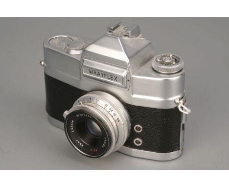 A Wrayflex II Camera, chrome, serial no. 4072, with Wray Unilux f/2.8 50mm lens, some marks