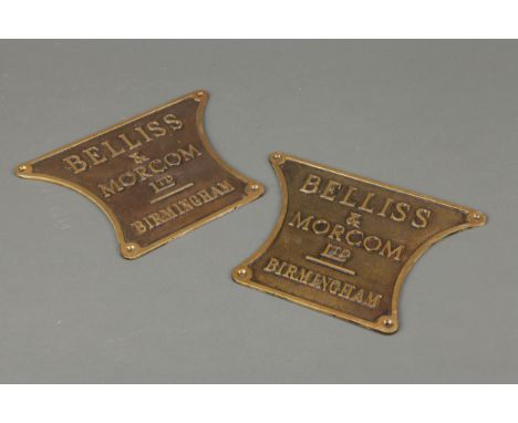 Pair of Belliss &amp; Morcom Steam Engine makers Plates,&nbsp; cast brass engine plaques, for 'BELLISS &amp; MORCOME LTD, BIR