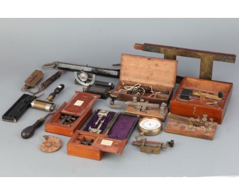 A Collection of Scientific Items,&nbsp; including scales, spring balances, drawing instruments,Abney level Morse keys, lab el