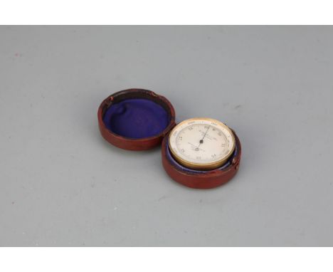 A Pocket Barometer,&nbsp; By H Hughes &amp; Son, C.1890, gilt brass case, silvered dial with rotating altimeter bezel, pressu