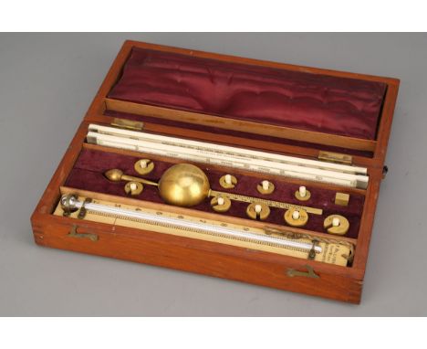 A Good Sykes Hydrometer with Slide Rules, by F Palliser, C.1900, a complete set with matching serial numbers on all weights, 