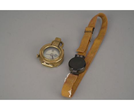 A British Pilot's Compass &amp; a Marching Compass,  C.1943WWII Pilot's compass with original webbing strap (fitted over wris