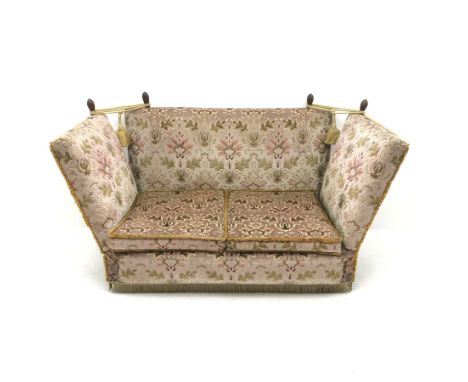 Traditional two seat Knoll style sofa, upholstered in a beige ground fabric, W163cm - Condition Report 