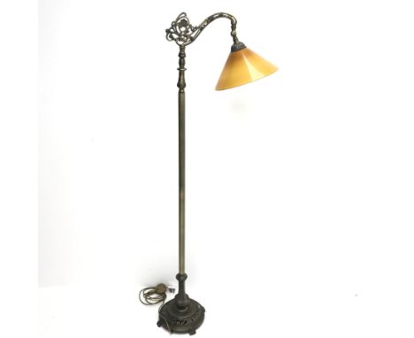 Classical style standard reading lamp with glass shade, H162cm  - Condition Report 