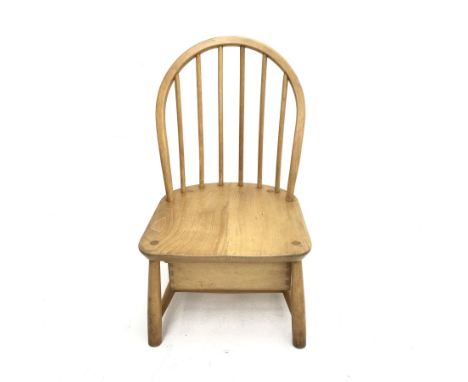 Ercol light elm and beech child's hoop back chair, single drawer storage, turned supports, W41cm - Condition Report 