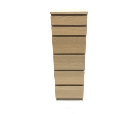 Ikea light oak pedestal vanity chest, six graduating drawers, plinth base, W41cm, H123cm, D49cm - Condition Report 