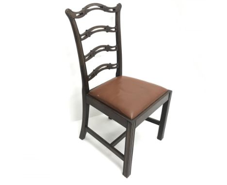 19th century mahogany Chippendale style waved ladder back chair, upholstered seat, square supports, W51cm - Condition Report 